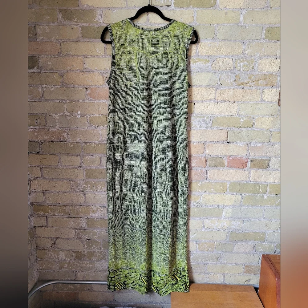 Vintage Pleat Pleat by Rafael Lime Green Tie Dye Maxi Dress Size Medium - Picture 5 of 8